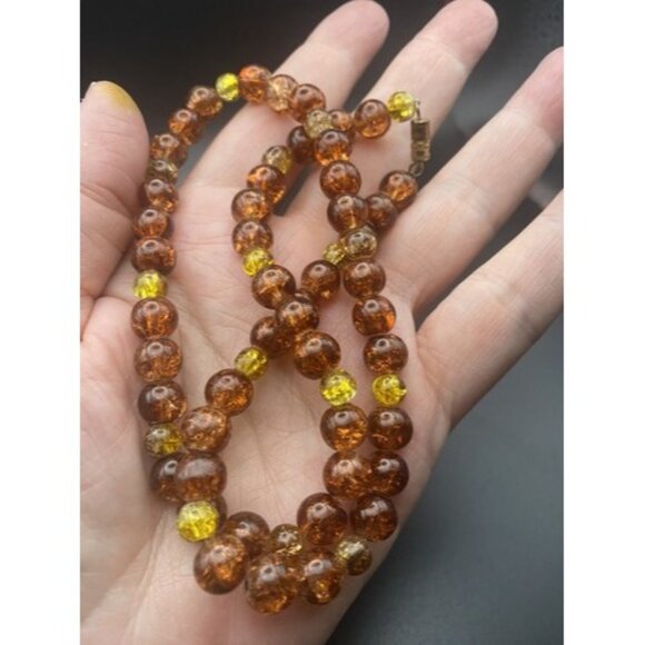 Vintage 1950's Necklace Foil Lucite Amber 7 mm Multicolor Bead 18" Barrel Clasp - Picture 7 of 7
